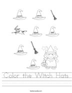 Color the Witch Hats Handwriting Sheet