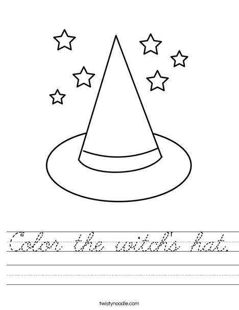 Color the witch's hat Worksheet - Cursive - Twisty Noodle