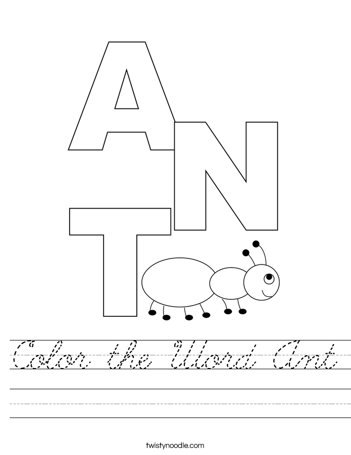 Color the Word Ant Worksheet