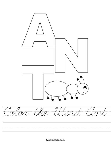 Color the Word Ant Worksheet