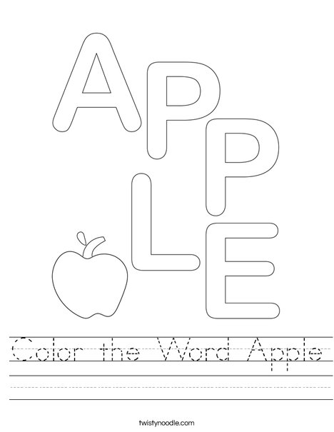 Color the Word Apple Worksheet
