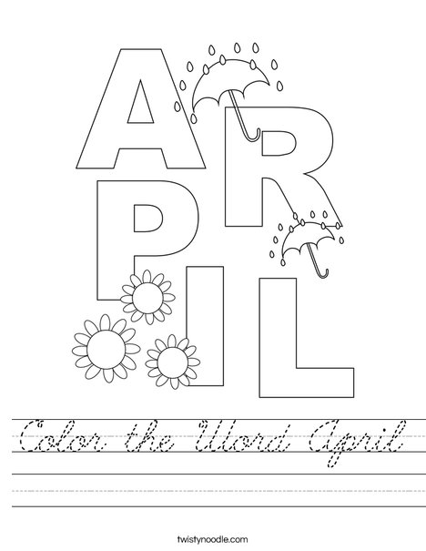 Color the Word April Worksheet