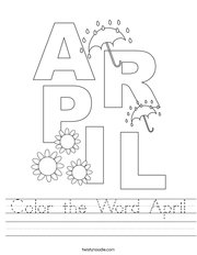 Color the Word April Handwriting Sheet