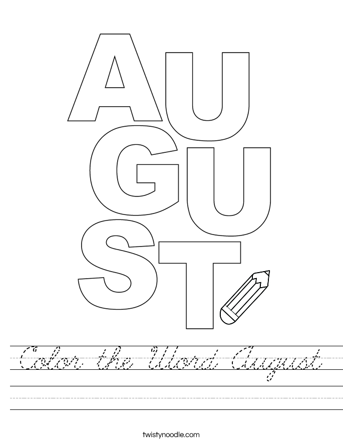 Color the Word August Worksheet