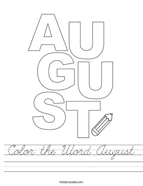 Color the Word August Worksheet