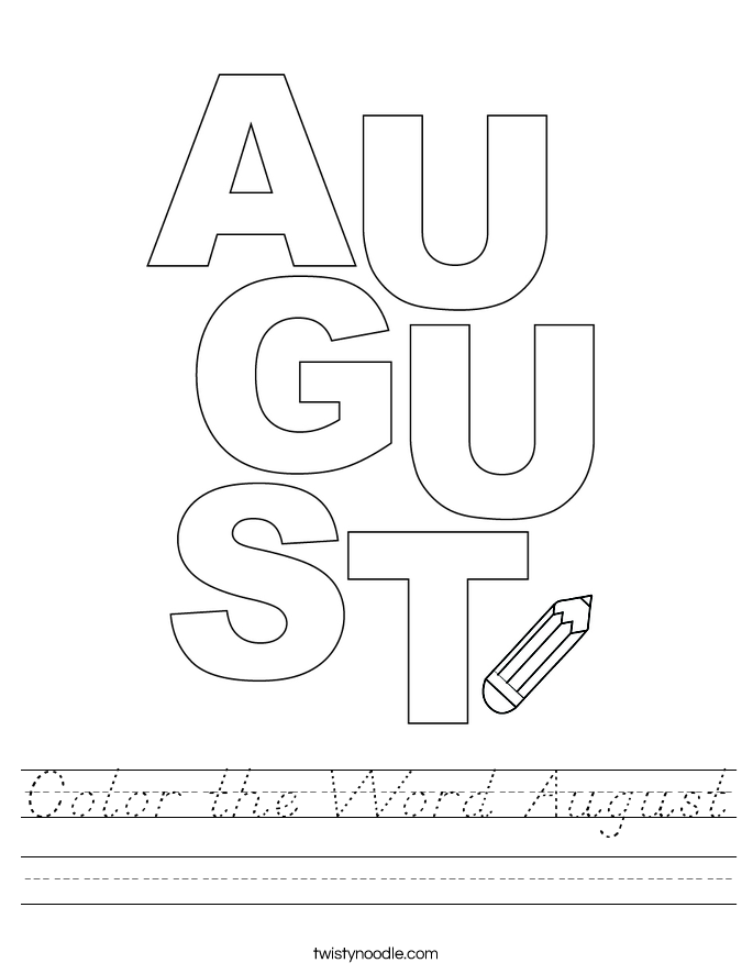 Color the Word August Worksheet