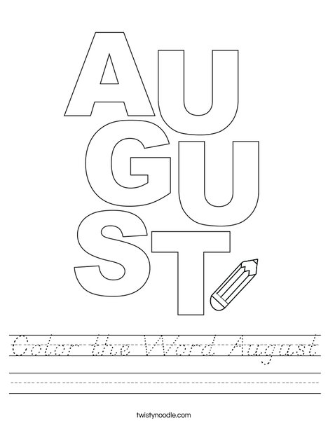 Color the Word August Worksheet