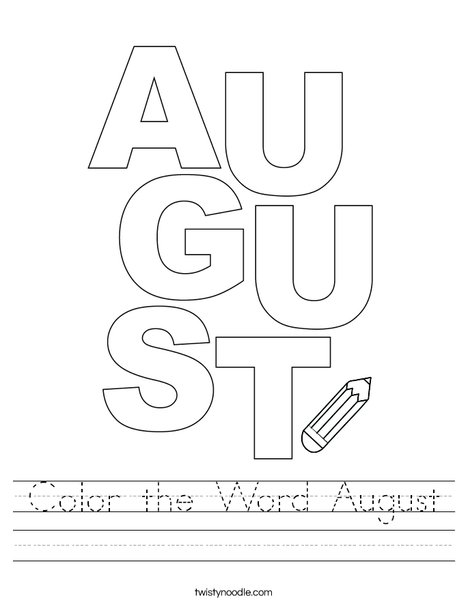 Color the Word August Worksheet