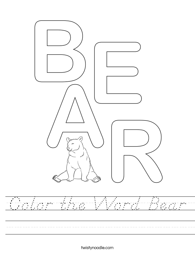 Color the Word Bear Worksheet