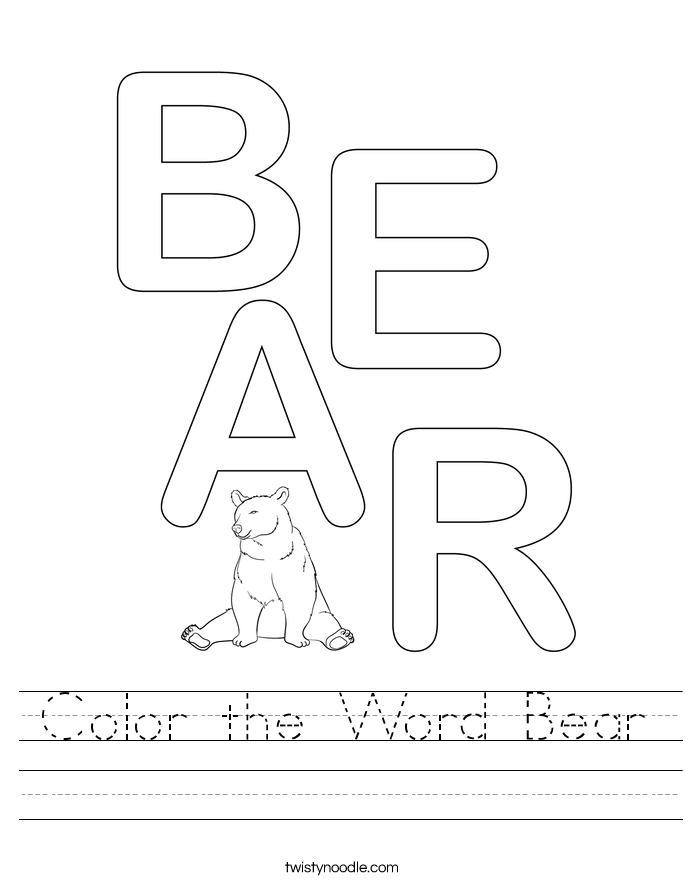 Color the Word Bear Worksheet