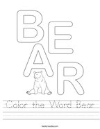 Color the Word Bear Handwriting Sheet
