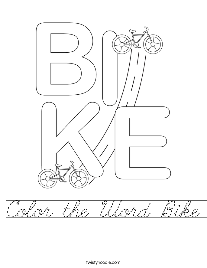 Color the Word Bike Worksheet