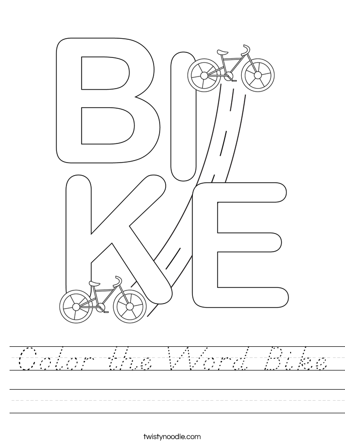 Color the Word Bike Worksheet