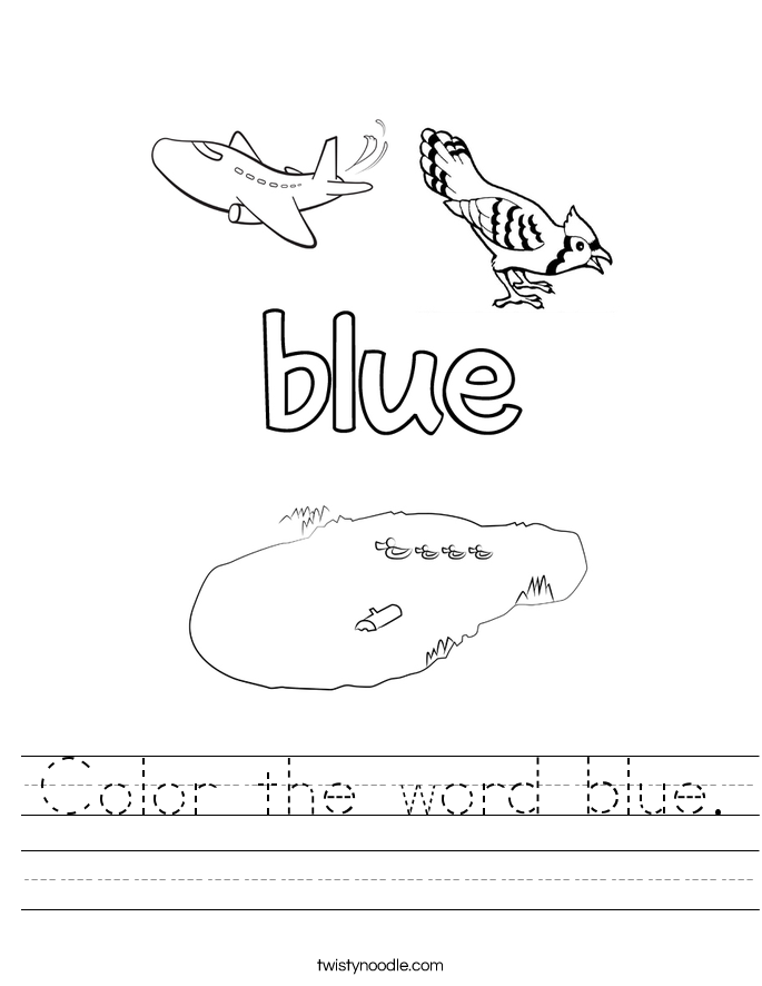 color the word blue worksheet twisty noodle