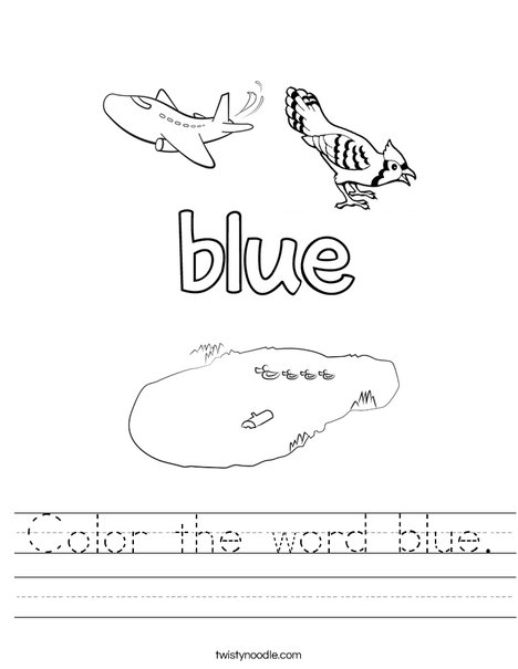 color the word blue worksheet twisty noodle