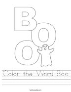 Color the Word Boo Handwriting Sheet