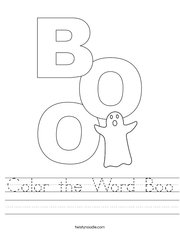 Color the Word Boo Handwriting Sheet