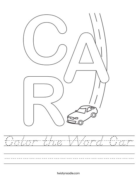 Color the Word Car Worksheet
