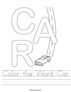 Color the Word Car Handwriting Sheet