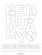 Color the Word February Handwriting Sheet