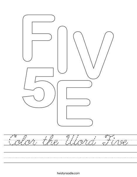 Color the Word Five Worksheet