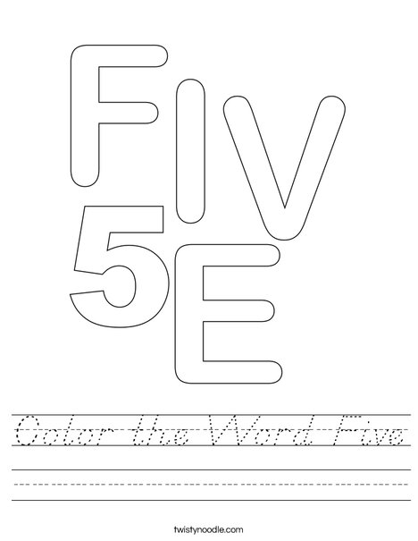 Color the Word Five Worksheet