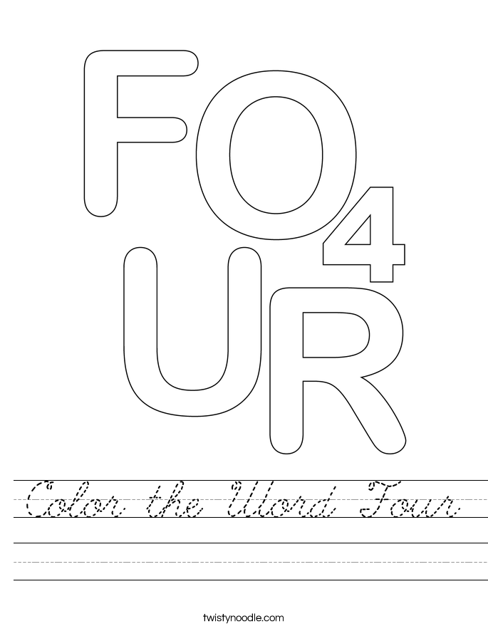 Color the Word Four Worksheet