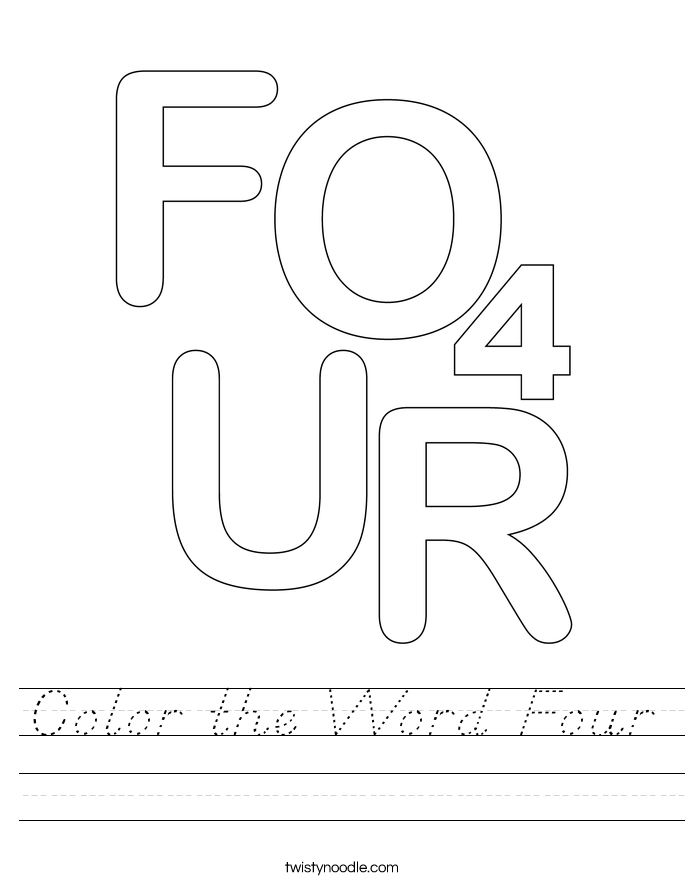 Color the Word Four Worksheet