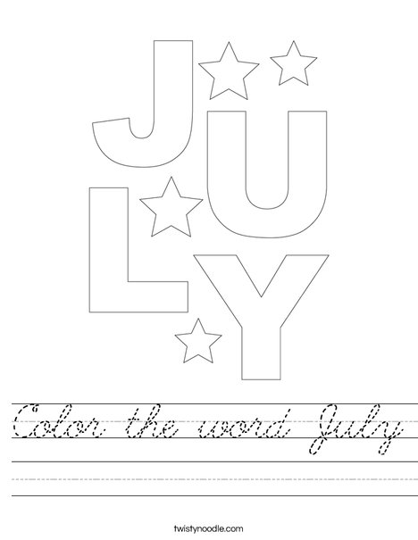 Color the word July Worksheet