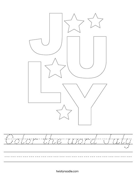 Color the word July Worksheet