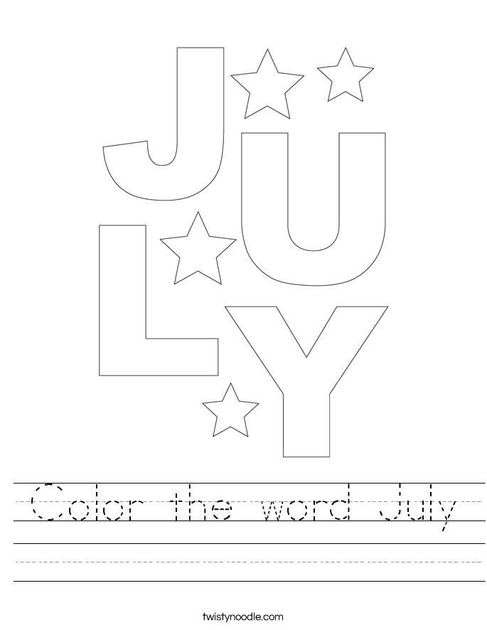 Color the word July Worksheet
