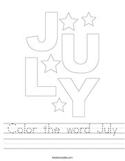 Color the word July Handwriting Sheet