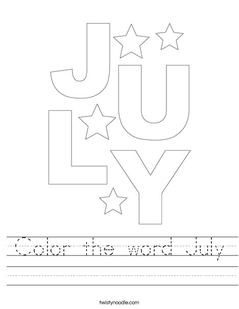 Color the word July Worksheet