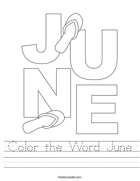 Color the Word June Worksheet