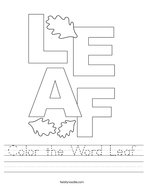 Color the Word Leaf Handwriting Sheet