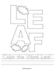 Color the Word Leaf Handwriting Sheet
