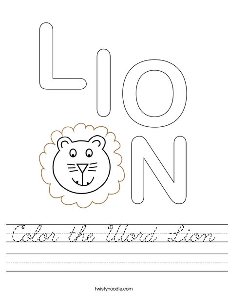 Color the Word Lion Worksheet