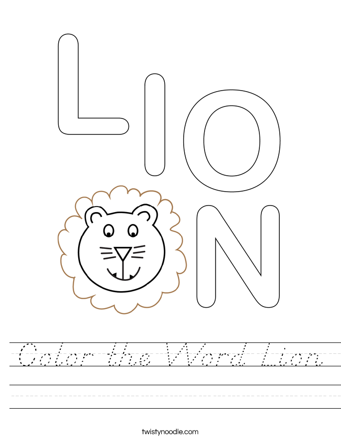 Color the Word Lion Worksheet