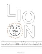 Color the Word Lion Handwriting Sheet