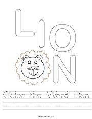 Color the Word Lion Handwriting Sheet