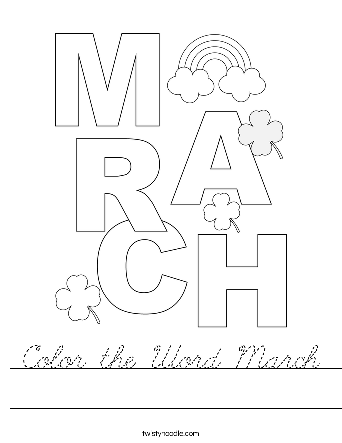 Color the Word March Worksheet