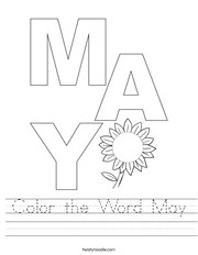 Color the Word May Handwriting Sheet