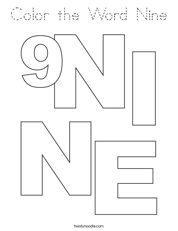 Color the Word Nine Coloring Page