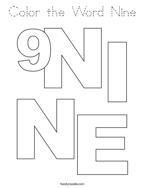 Color the Word Nine Coloring Page