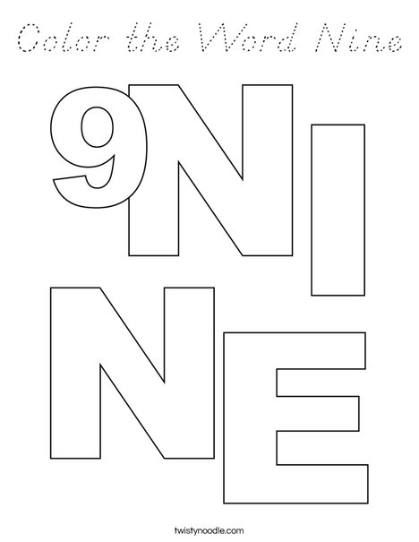 Color the Word Nine Coloring Page