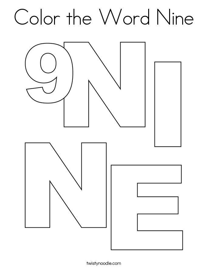 Color the Word Nine Coloring Page