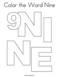 Color the Word Nine Coloring Page