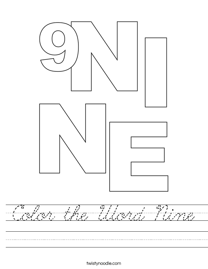 Color the Word Nine Worksheet