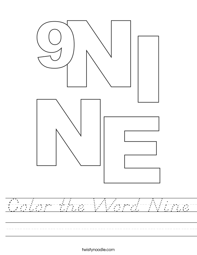 Color the Word Nine Worksheet
