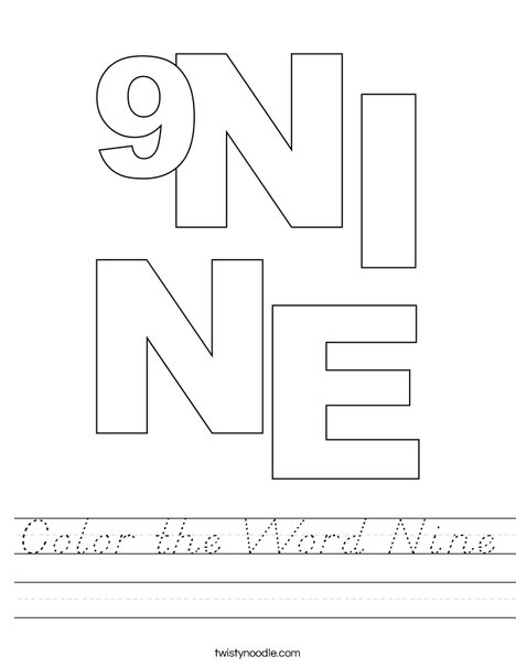 Color the Word Nine Worksheet